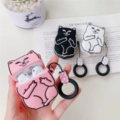 Middle Finger Cat Cartoon AirPods Case Cover