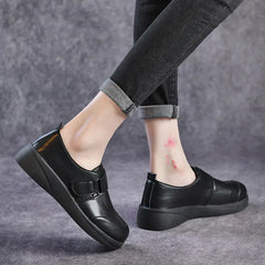 Comfortable Black Slip-On Leather Shoes for Women