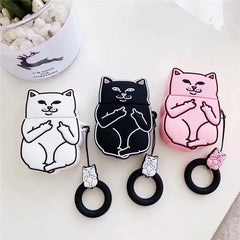 Middle Finger Cat Cartoon AirPods Case Cover