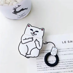 Middle Finger Cat Cartoon AirPods Case Cover