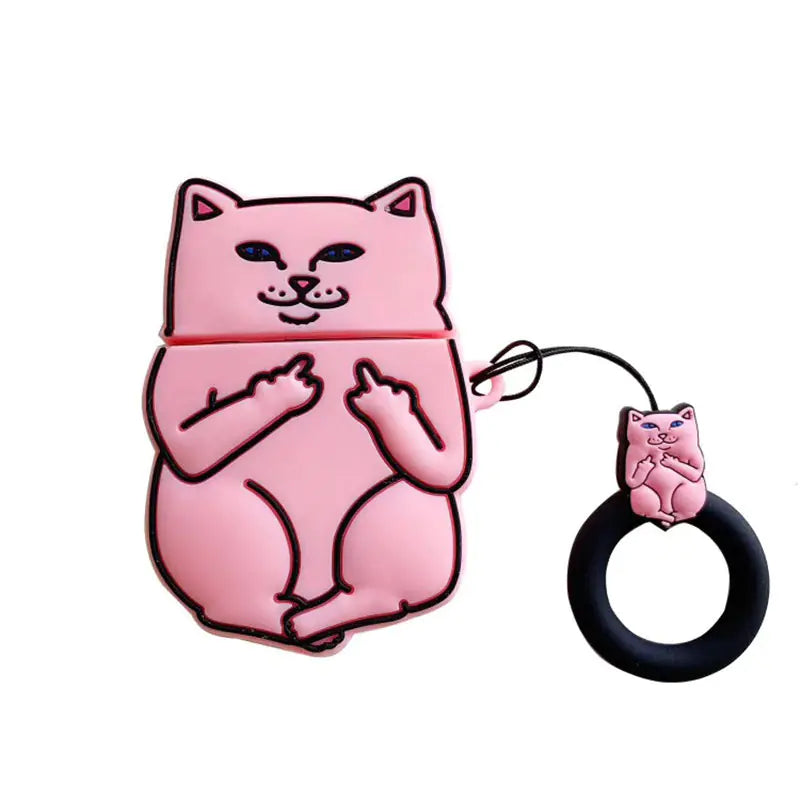 Middle Finger Cat Cartoon AirPods Case Cover