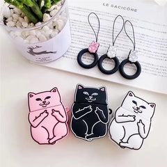 Middle Finger Cat Cartoon AirPods Case Cover